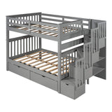 Harper & Bright Designs Full Over Full Bunk Bed with 6 Storage Drawers, Wooden Full Bunk Beds with Stairway and Shelves, Detachable for Kids, Teens, Adults Boys & Girls (New, Gray) Harper & Bright Designs