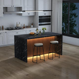 63" Large Imitation Marble Dining Table for 4-6 People, Island Table with LED Lights, Mordern Marble Stripes Kitchen Dining Table with Grille design for Dining Room, Home, Office, Living Room (Black) Gyfimoie