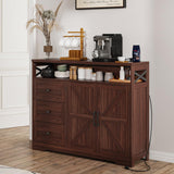 47" Dark Brown Farmhouse Storage Cabinet with Barn Doors and Drawers, Sideboard Buffet Cabinet with Storage, Kitchen Pantry Hutch, Coffee Bar Station Table for Kitchen, Living, Dining Room FiveWillowise
