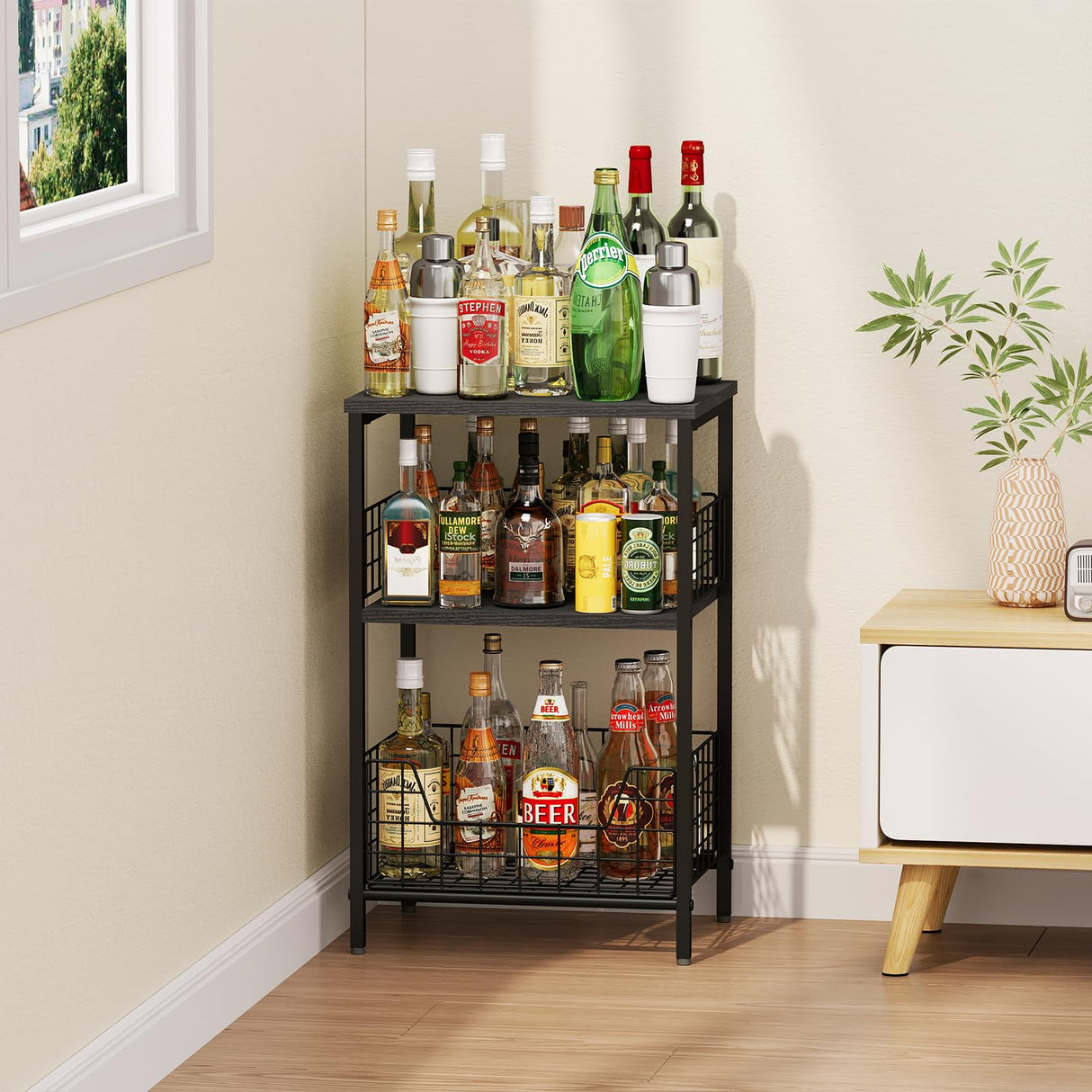 X-cosrack Side Table, Small End Table Record Player Stand with Storage, Vinyl Record Storage Night Stand for Living Room, Bedroom,Office(Patent Pending)(Black) X-cosrack