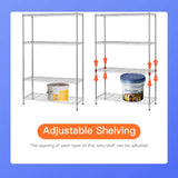14" D×36" W×54" H Commercial Wire Shelving Unit Metal Shelf with 4 Tier Adjustable Layer Rack Strong Steel for Restaurant Garage Pantry Kitchen Garage，Chrome FDW