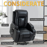Trustyue Power Lift Recliner Chair with Heat and Massage, Lift Chairs for Standing Assistance, 2 Cup Holders, 4 Pockets, USB Charge Port, Breathable Leather Black Trustyue