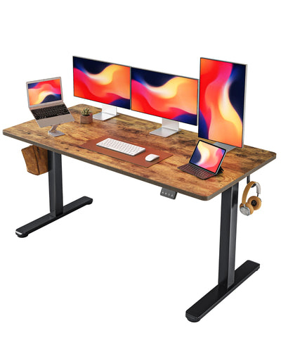 FEZIBO Electric Standing Desk, Height Adjustable Stand up Desk, 60 x 24 Inches Sit Stand Home Office Desk, Computer Desk, Rustic Brown