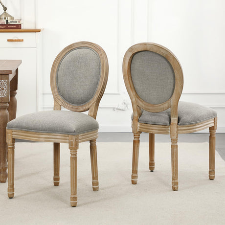 Furnimart French Country Vintage Dining Chairs Set of 4 Farmhouse Dining Chairs with Round Back and Solid Wood Legs, Oval Side Chairs for Kitchen Dining Room Living Room (Light Grey) Furnimart