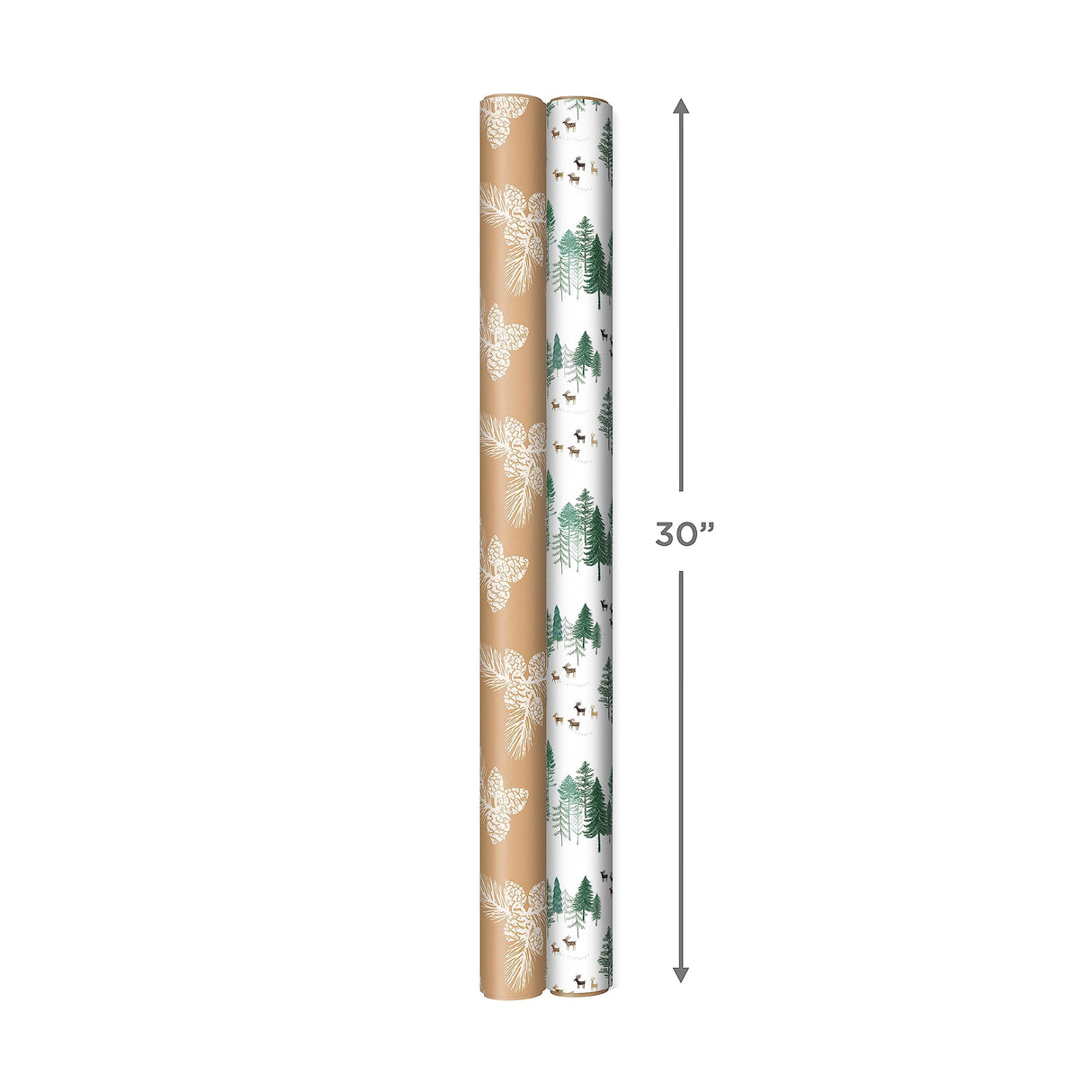 Hallmark Christmas Wrapping Paper Rolls - Green Trees, White Pine Cones on Recyclable Brown Kraft Gift Wrap Paper (Set of 2 Rolls: 150 sq. ft. ttl.) for Holiday Parties, Winter Weddings Hallmark