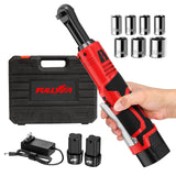 FULLYEA Electric Ratchet Wrench Set, 550 RPM Cordless Ratchet Wrench, 3/8" 18V Power Ratchet Tools with Variable Speed, LED Light, 7 Sockets, 2 Packs 2.0Ah Lithium-Ion Battery and Fast Charger FULLYEA