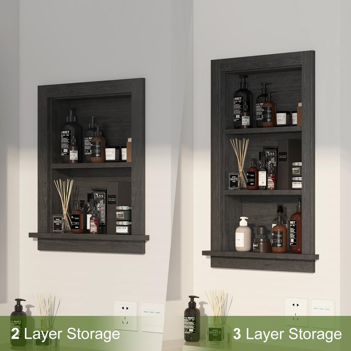 Mepplzian Recessed Medicine Cabinet,14x24 in Wall Bathroom Cabinet with Storage,Bathroom Niche for Shower Wall for Bedroom/Hallway,Black Shower Wall Niche Insert for Drywall,MDF Mepplzian