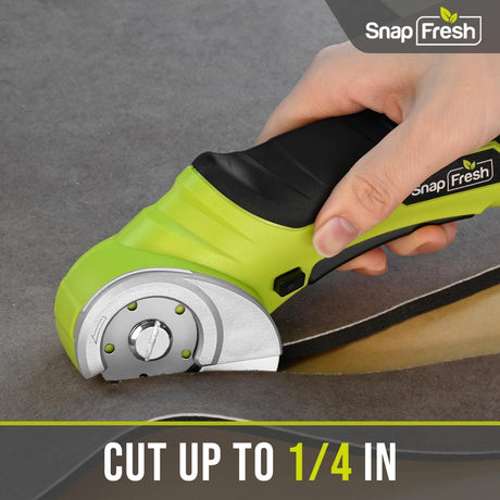 SnapFresh Cordless Electric Scissors, 4V Electric Mini Box Cutter, Carpet & Cardboard Cutter Tool with a Replacement Blade/Charger, Rotary Cutter for Cardboard Packages Leather Plastic （Green） SnapFresh