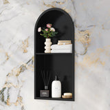 Qeke Stainless Steel Shower Niche 12" X 24", No Tile Needed Arched Niche Double Shelves, Recessed Shower Shelf Arched for Shower Wall, Matte Black Qeke