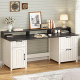 SEDETA Farmhouse 63" Executive Desk, Wood Computer Desk with Drawers and Storage Cabinet, Home Office Desk with File Drawer and Monitor Stand, Wood Desk for Work Study Writing, White SEDETA