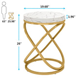 Tribesigns 26 Inches White and Gold Faux Marble Top End Tables Living Room, Round Nightstands Sofa Side Table with Double X-Shaped Ring Unique Design for Bedroom Tribesigns