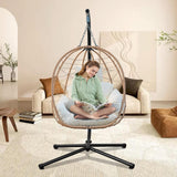 Egg Chair with Stand, Uv-Proof Pe Wicker Hanging Chair for Outdoor Patio, Cushioned Hammock Swing for Bedroom Garden Indoor/Outdoor, Double-Zipper Structure Hanging Egg Chair (Yellow and White) VERASCOT