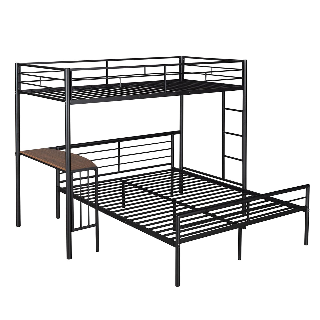 Heavy Duty Bunk Beds Twin Over Full Size, Twin Over Full Bunk Bed with Desk and Side Ladder, L Shaped Bunk Bed Can Be Divided Into One Full Size Bed Frame and One Twin Loft Bed with Desk, Black Bellemave