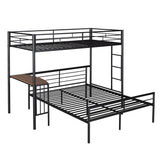 Heavy Duty Bunk Beds Twin Over Full Size, Twin Over Full Bunk Bed with Desk and Side Ladder, L Shaped Bunk Bed Can Be Divided Into One Full Size Bed Frame and One Twin Loft Bed with Desk, Black Bellemave