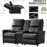 DRMBOOK 63'' RV Loveseat Recliner Sofa, Faux Leather Double Camper Couch 2 Seater Recliner with Console, Home Movie Theater Seating Chair, 2 Person Push Back Recliners for Living Room, Black DRMBOOK
