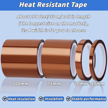 5 Rolls Sublimation Tape Heat Transfer Tape, 20mm × 50m (164ft) Heat Resistant Tape Sublimation Bulk, Brown Heat Transfer Tape for Sublimation Press Electronic Soldering Insulation, No Residue