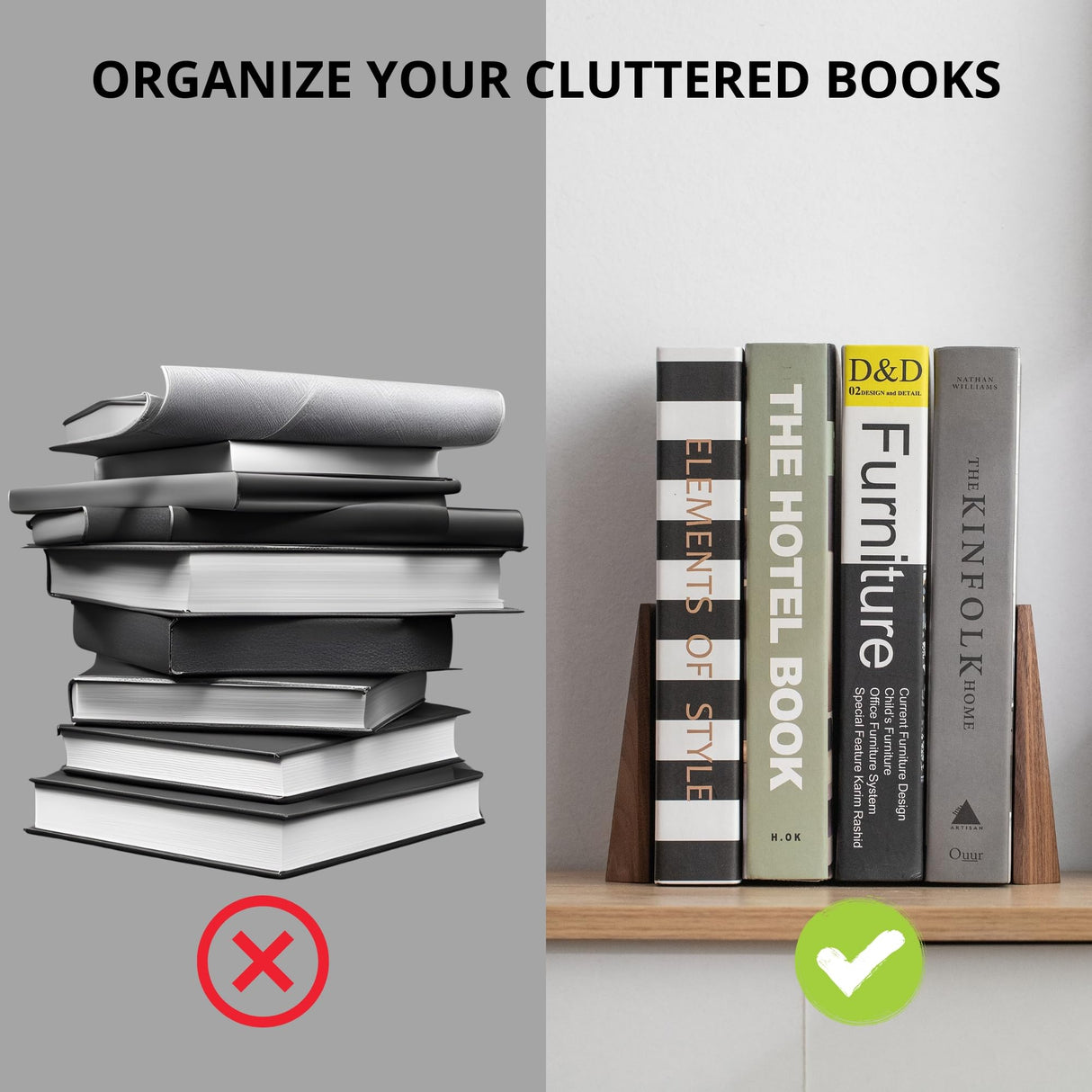 muso wood Book Ends, Handmade Wooden Bookends for Heavy Books, Creative Beveled Bookends for Shelves, Non-Skid Book Ends, Walnut-1Pair muso wood