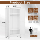 pozdeg 71" Metal Armoire Wardrobe Closet, Tall Clothing Storage Cabinet with Hanging Rods, Household Closet Organizers with Adjustable Shelves for Home Office or Gym (White) pozdeg