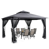 HAPPATIO 10' X 12' Patio Gazebo with Ventilation Double Roof，Outdoor Gazebo with Mosquito Netting for Lawn, Garden (Grey) HAPPATIO