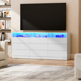 STIKELY 9 Drawer Dresser for Bedroom with Power Outlet and LED Light, White Dresser Chest of Drawers for Closet, Modern Dressers Organizer Cabinet for Living Room, Entryway, Hallway STIKELY