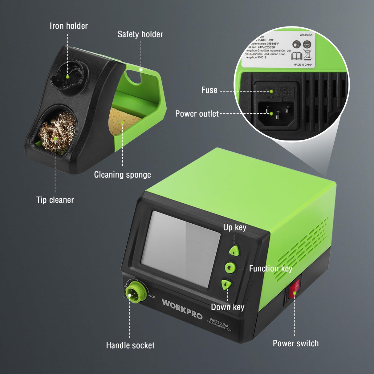 WORKPRO Soldering Station, 60W Soldering Iron Kit with Digital Display and 5 Extra Iron Tips, Precision Temperature Control Solder Station for Electronic Repair, DIY Enthusiasts and Jewelry Makers WORKPRO