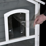 PawHut 2-Story Cat House Outdoor, Weatherproof Wooden Cat Enclosure for Feral Cats with Escape Door, Openable Roof, Jumping Platforms, Gray PawHut