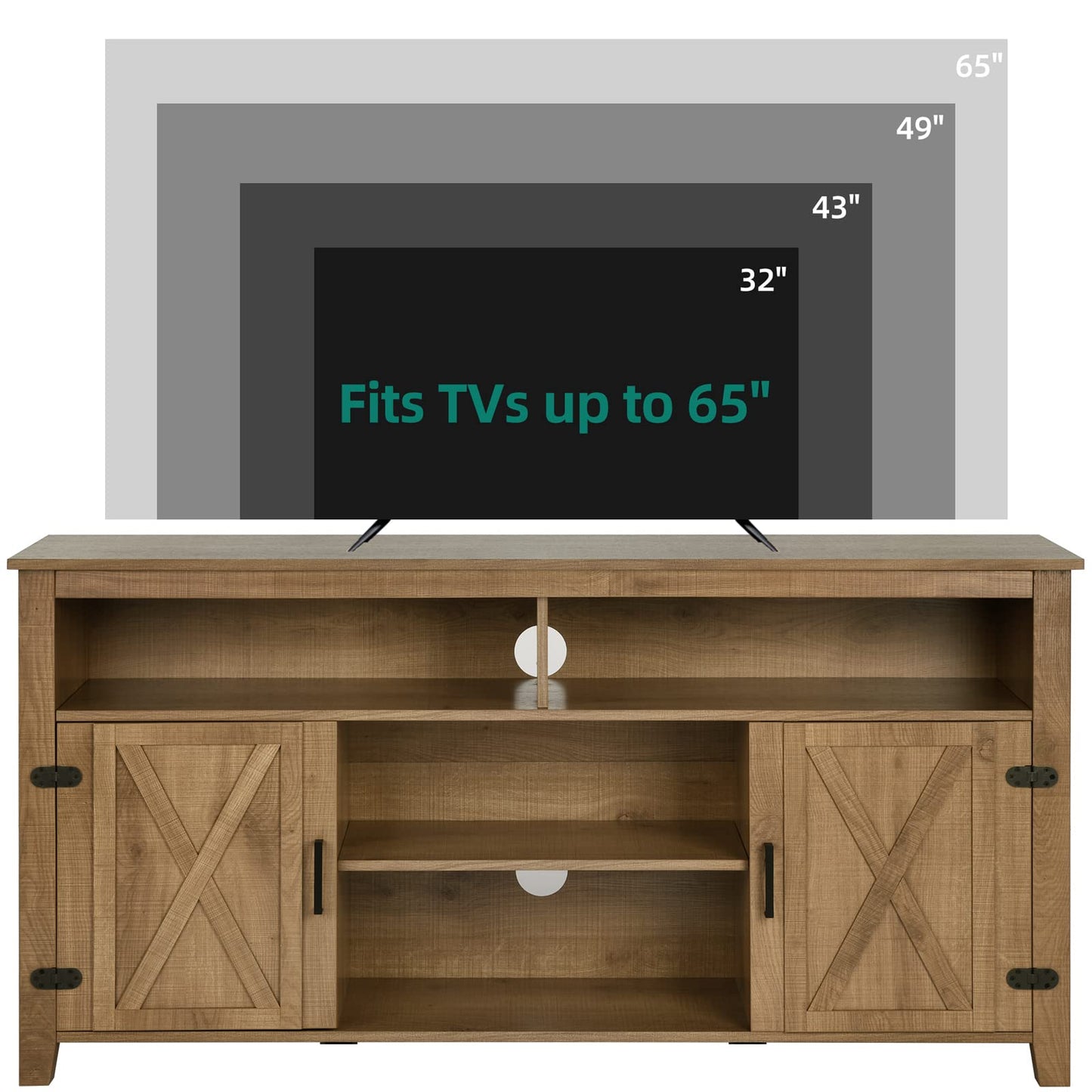 YITAHOME TV Stand Farmhouse Entertainment Center for 65 Inch TV, Rustic TV Console with Storage and Barn Door, Console Table Media Furniture TV Cabinet for Living Room, 59 Inches, Natural Oak - WoodArtSupply