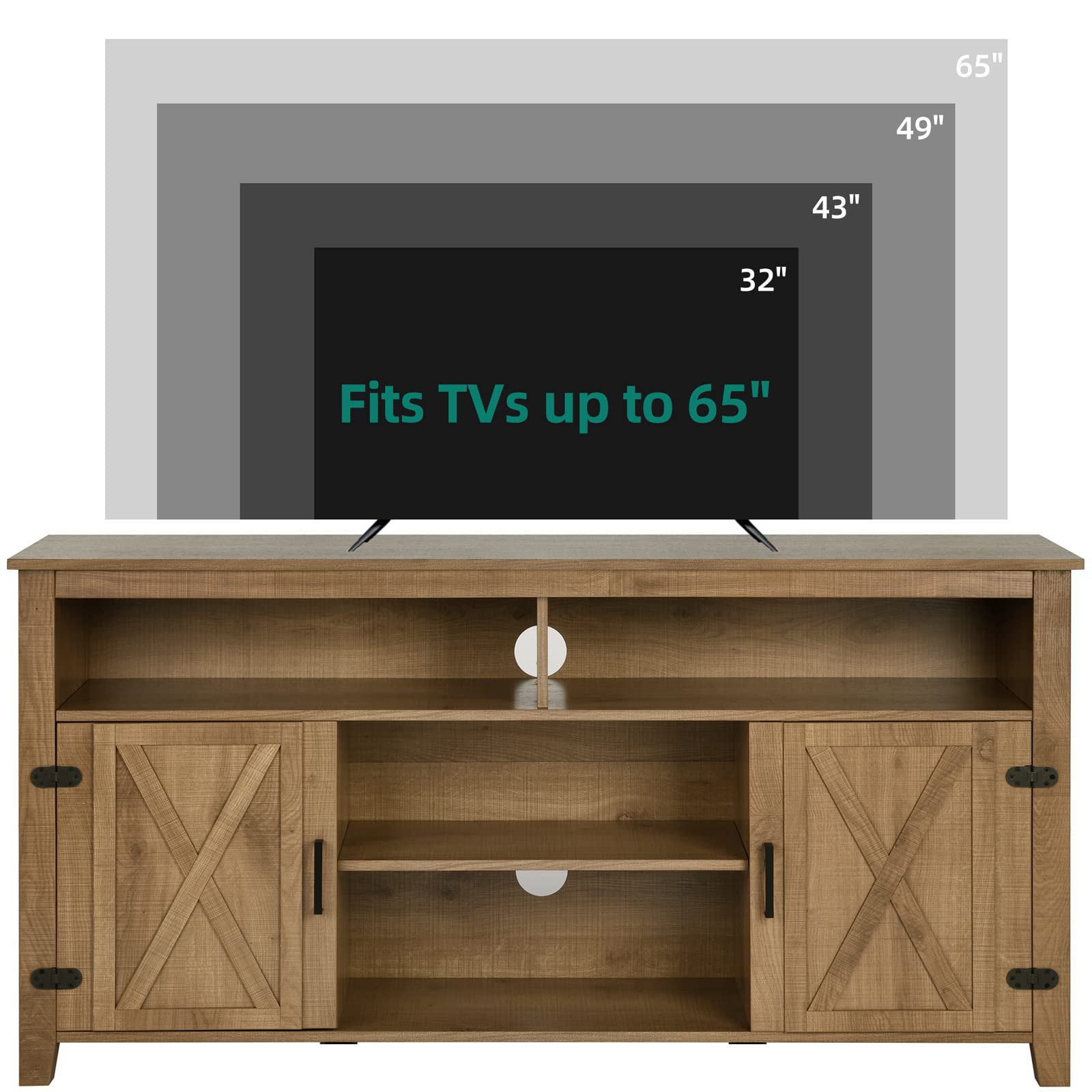 YITAHOME TV Stand Farmhouse Entertainment Center for 65 Inch TV, Rustic TV Console with Storage and Barn Door, Console Table Media Furniture TV Cabinet for Living Room, 59 Inches, Natural Oak - WoodArtSupply