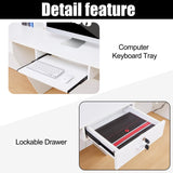 LayBurst Reception Desk,Modern Checkout Counter with Lockable Drawer,Keyboard Tray and Shelves,White Receptionist Desk for Corporate and Hotel Lobbies（23.6”D x 86.6”W x 43.3”H） LayBurst