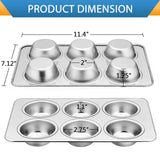 E-far Muffin Pan Set of 2, Stainless Steel Muffin Pan Tin for Baking, 6-Cup Metal Cupcake Pan Tray, Non-toxic & Healthy, Oven & Dishwasher Safe, Regular Size - 11.44 x 7.12 x 1.25 inch E-far