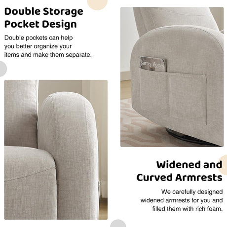 AEMEIOS Nursery Swivel Rocker Recliner, Manual Nursering Glider Recliner, Chenille Swivel Rocking Nursery Recliners with Double Pockets for Living Room, Camel AEMEIOS
