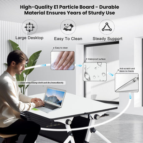 Folding Conference Table,47.2x23.6x29.5in Modern Conference Room Table Seminar Mobile Training Table,with Caster Modular Flip Top Meeting Table for Office Conference Room (White, 8 Pack) Crevew
