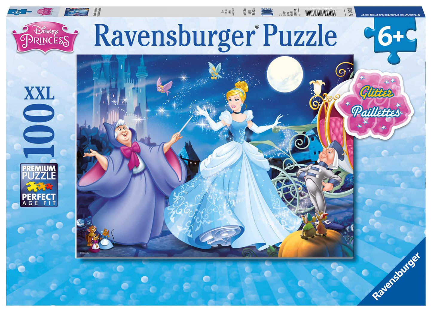 Ravensburger Disney Princess Cinderella Glitter Jigsaw Puzzle - 100 Unique Pieces Enhances Concentration & Creativity | Eco-Friendly | Ideal for Kids