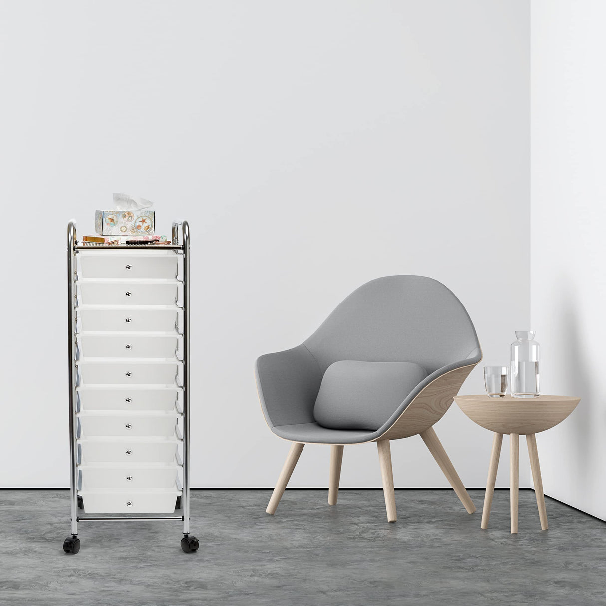 Seville Classics Rolling Utility Organizer Storage Cart, for Home Office, School, Classroom, Scrapbook, Hobby, Craft, 10 Drawer, Frost White Seville Classics