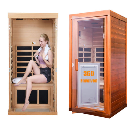 Xmatch Far Infrared Wooden Sauna Canadian Red Cedar, 1-Person Size, with 1350W, 8 Low EMF Heaters & 2 Bluetooth Speakers Xmatch