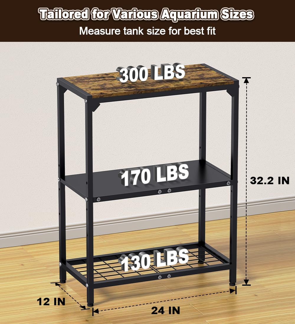 AnBaiMei 20 Gallon Aquarium Stand, Metal Fish Tank Stand with Adjustable 3-Tier Storage Shelf, Heavy Duty Reptile Breeder Turtle Tank Terrarium Rack Table for Home Office, 24" L x 12" W x 32. - WoodArtSupply