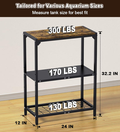 AnBaiMei 20 Gallon Aquarium Stand, Metal Fish Tank Stand with Adjustable 3-Tier Storage Shelf, Heavy Duty Reptile Breeder Turtle Tank Terrarium Rack Table for Home Office, 24" L x 12" W x 32. - WoodArtSupply