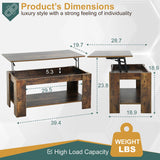 PayLessHere Coffee Table Lift Top Coffee Tables with Hidden Compartment and Storage Shelf Wooden Lift Tabletop Dining Table for Living Room Home (Brown, 39" D x 28" W x 24" H) PayLessHere