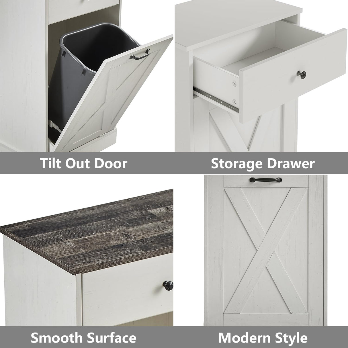 Bocarali Tilt Out Trash Cabinet, 10 Gallon Wood Free Standing Laundry Sorter Trash Can with Drawer, Kitchen Garbage Can Recycling Bin Cabinet for Living Room Bathroom, White Bocarali