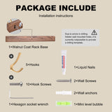 LECHYN 17.3" Small Walnut Wood Coat Rack Wall Mount with 5 Hooks, Heavy Duty Wooden Jacket Hanger Door Mounted for Decorative Entryway Bathroom Hanging Towel Backpack Purse Clothes Hat Key Gold LECHYN