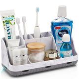 GFWARE Marble Bathroom Countertop Organizer - Detachable 7 Slots Kids Electric Toothbrush and Toothpaste Holde Drainage for Bathroom Accessories Organization Counter Vanity Storage, Grey GFWARE