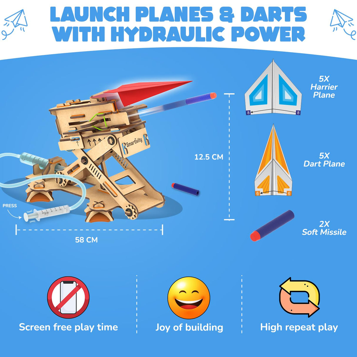Smartivity 2in1 Hydraulic Airplanes & Darts Launcher STEM Toy for Kids Ages 6-14 Years I Cool Birthday Gifts for Boys & Girls | DIY Science STEM Kit for 6, 8,10,12,14 Years I Engineering Game Smartivity