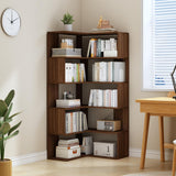IOTXY 6-Tier L-Shaped Corner Bookshelf - 66" Tall Wooden Freestanding Bookcase with Open Shelf Units, Walnut IOTXY