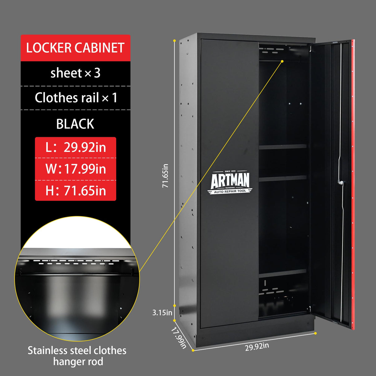 S.Walt Garage Storage Cabinets System, 6-Pcs Workshop Cabinet Set in Black and Red, Included Steel Cabinets, LED Lights, Wood Panel, Key Locking, Adjustable Door Panels and Legs, Black & Red S.Walt