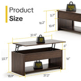 Fluted Lift Top Coffee Table for Living Room, Small Coffee Table with Storage Hydraulic Lift Large Capacity, Sturdy Legs Safe Round Corner, Easy Assembly for Small Spaces, Horizontal Grain-Brown RUMBALUXY