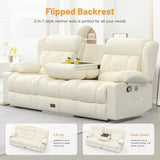 Dresegmt Loveseat Recliner Sofa, Flip Middle Backrest Design PU Leather 3 Seat Reclining Sofa with Storage Drawer, Manual Couch for Living Room (Ivory White, PU) Dresegmt