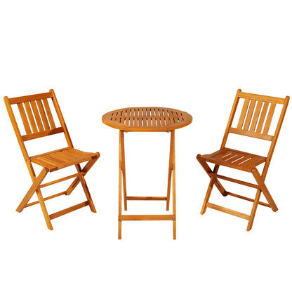 Outsunny 3-Piece Acacia Wood Bistro Set, Folding Patio Furniture with 2 Folding Chairs and Round Coffee Table, Teak, Slatted Finish, for Backyard, Balcony, Deck, Natural - WoodArtSupply