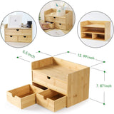 Desk Organizer with Drawers - Bamboo Desktop Organizers Storage | Wood Makeup Organizer for Bills, Office Supplies, Cosmetics, Seals, Kitchen Utensils, No Assembly Required Wisuce
