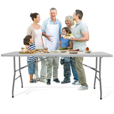 TRINEAR 6FT Folding Table, Portable Plastic Folding Table, Folding Dining Table with Carrying Handle, Party Table Easy Folding and Storage, for Indoor or Outdoor Use