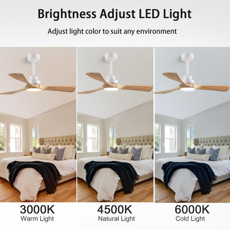 dearnow 42" Ceiling Fans with Lights with Remote Control, Indoor Outdoor Wooden Ceiling Fan with 3 Wooden Blades for Patio, Living Room, Dining Room, Farmhouse and More. (White + Log Color)… dearnow